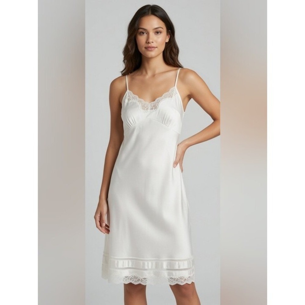 VTG Adonna Nightgown Dress XS Lace Romantic Butterfly Sheer Bridal Union Made